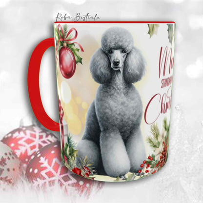 Tazza VINTAGE WINTER - BARBONE Grande Mole Grigio Argento - In Ceramica, con dettagli Rossi - 330 ml