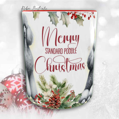 Tazza VINTAGE WINTER - BARBONE Grande Mole Grigio Argento - In Ceramica, con dettagli Rossi - 330 ml