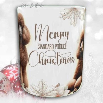 Tazza COZY WINTER - BARBONE Grande Mole Marrone - In Ceramica, con manico color Oro - 330 ml