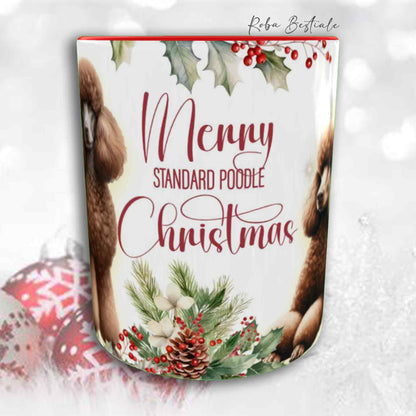 Tazza VINTAGE WINTER - BARBONE Grande Mole Marrone - In Ceramica, con dettagli Rossi - 330 ml