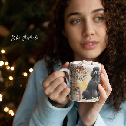 Tazza COZY WINTER - BARBONE Grande Mole Nero - In Ceramica, con manico color Oro - 330 ml