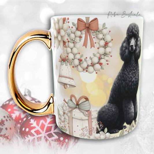 Tazza COZY WINTER - BARBONE Grande Mole Nero - In Ceramica, con manico color Oro - 330 ml