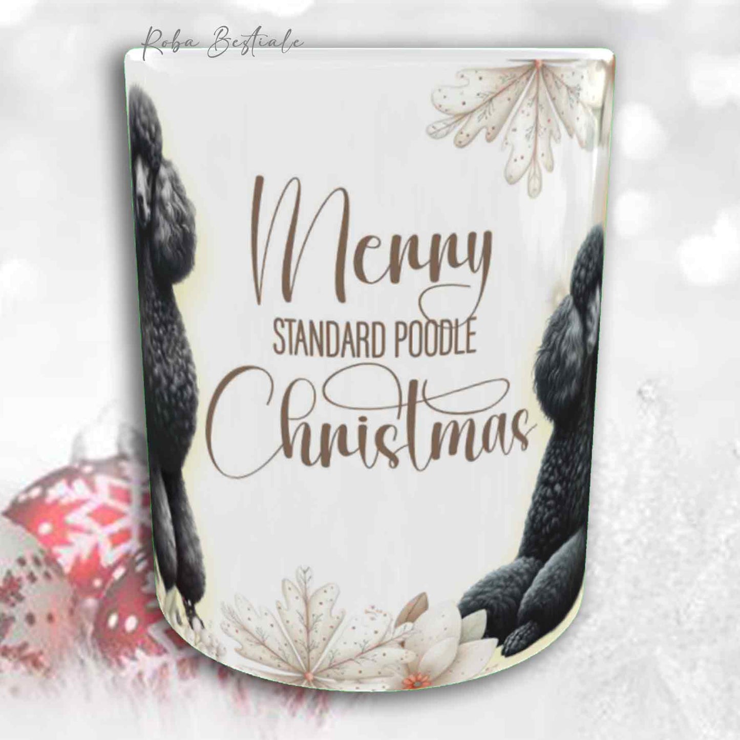 Tazza COZY WINTER - BARBONE Grande Mole Nero - In Ceramica, con manico color Oro - 330 ml