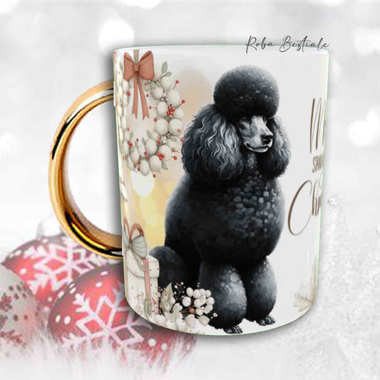 Tazza COZY WINTER - BARBONE Grande Mole Nero - In Ceramica, con manico color Oro - 330 ml