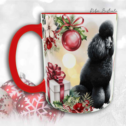 Tazza VINTAGE WINTER - BARBONE Grande Mole Nero - In Ceramica, con dettagli Rossi - 330 ml