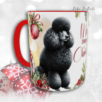 Tazza VINTAGE WINTER - BARBONE Grande Mole Nero - In Ceramica, con dettagli Rossi - 330 ml