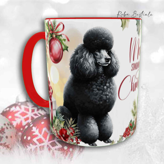 Tazza VINTAGE WINTER - BARBONE Grande Mole Nero - In Ceramica, con dettagli Rossi - 330 ml