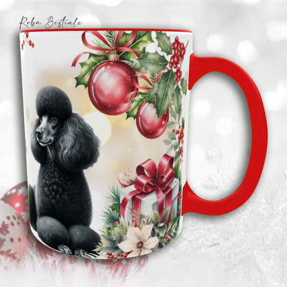 Tazza VINTAGE WINTER - BARBONE Grande Mole Nero - In Ceramica, con dettagli Rossi - 330 ml