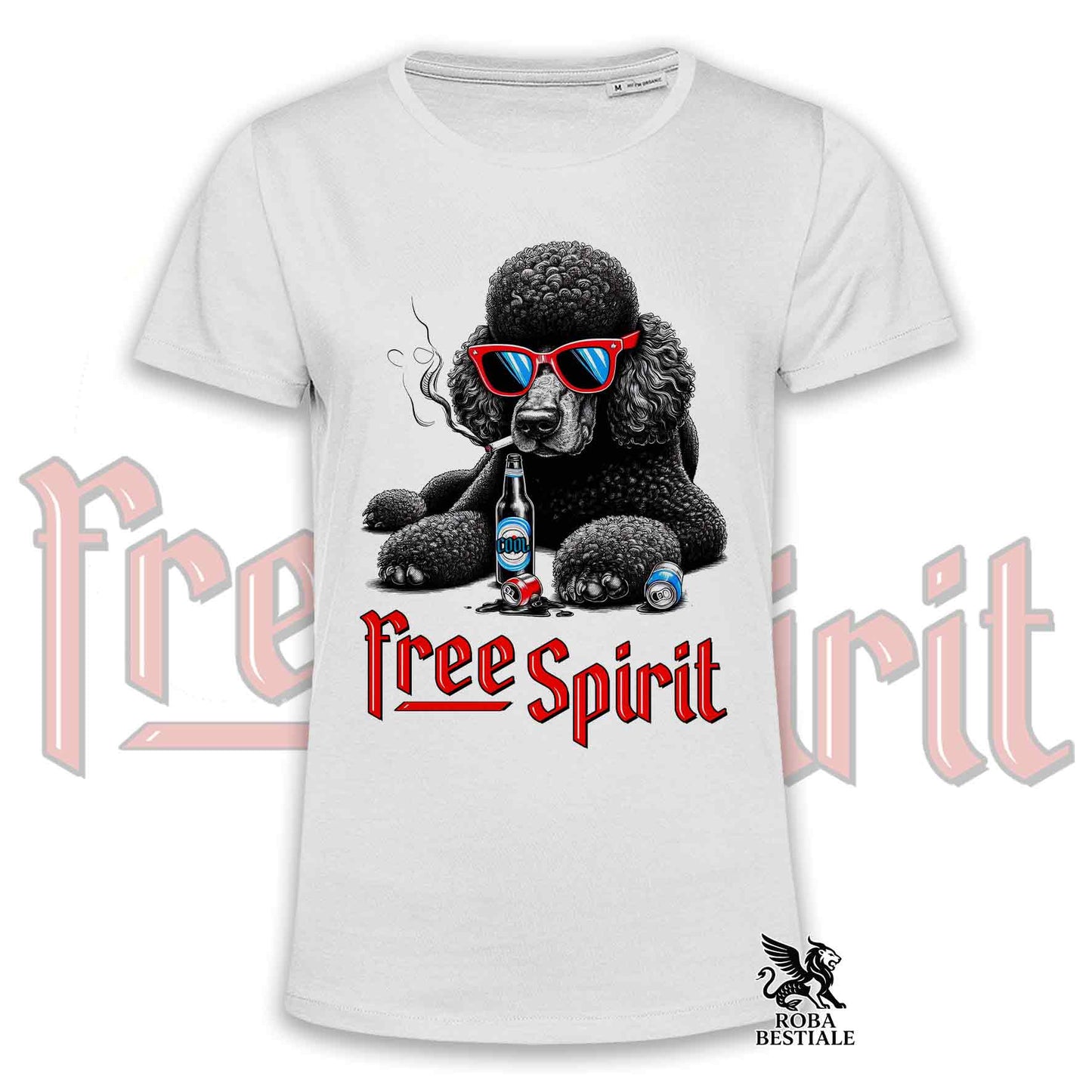 T-shirt FREE SPIRIT - CANICHE Grande Taille Noir - Blanche ou Beige, Homme ou Femme - du XS au 5XL