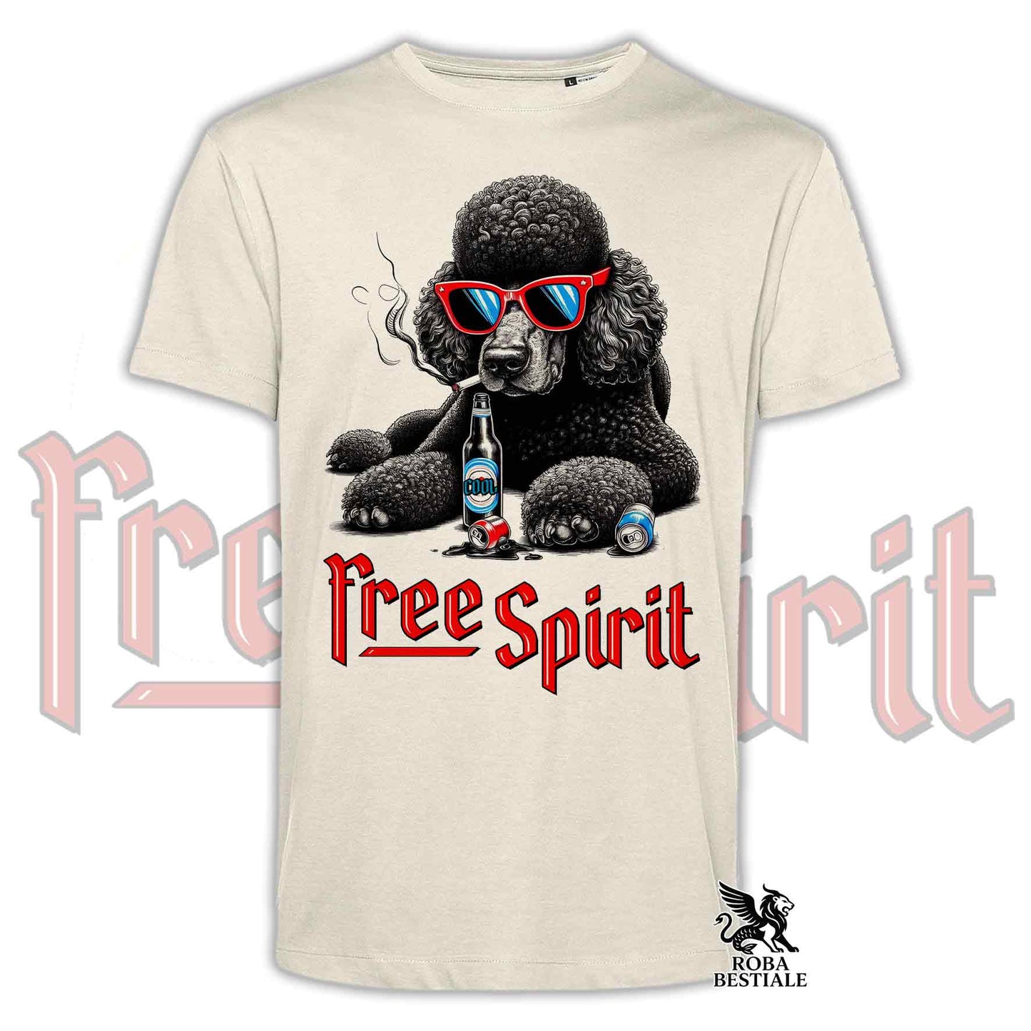 T-shirt FREE SPIRIT - CANICHE Grande Taille Noir - Blanche ou Beige, Homme ou Femme - du XS au 5XL