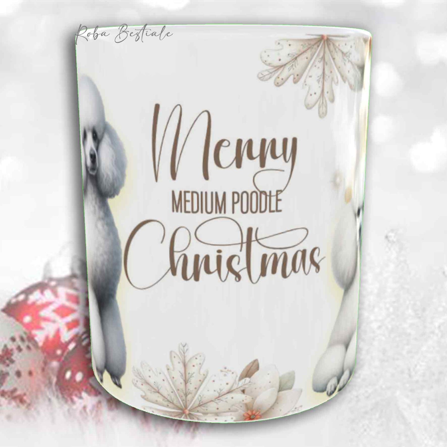 Tazza COZY WINTER - BARBONE Media Mole Bianco - In Ceramica, con manico color Oro - 330 ml