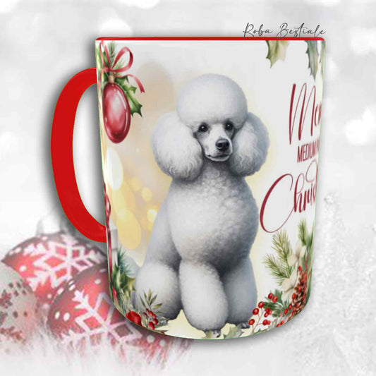 Tazza VINTAGE WINTER - BARBONE Media Mole Bianco - In Ceramica, con dettagli Rossi - 330 ml