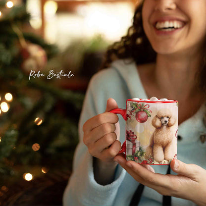 Tazza VINTAGE WINTER - BARBONE Media Mole Fulvo - In Ceramica, con dettagli Rossi - 330 ml