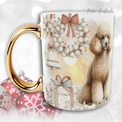 Tazza COZY WINTER - BARBONE Media Mole Fulvo - In Ceramica, con manico color Oro - 330 ml