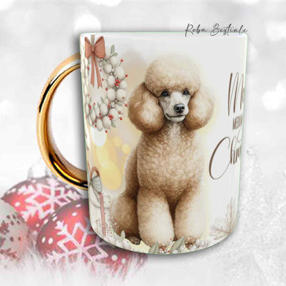 Tazza COZY WINTER - BARBONE Media Mole Fulvo - In Ceramica, con manico color Oro - 330 ml