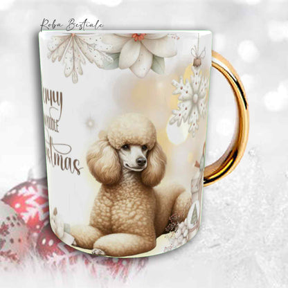 Tazza COZY WINTER - BARBONE Media Mole Fulvo - In Ceramica, con manico color Oro - 330 ml
