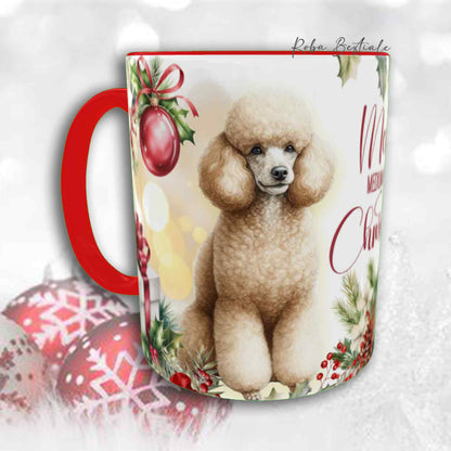 Tazza VINTAGE WINTER - BARBONE Media Mole Fulvo - In Ceramica, con dettagli Rossi - 330 ml