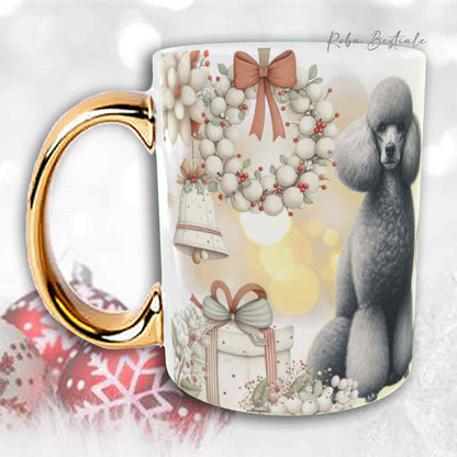 Tazza COZY WINTER - BARBONE Media Mole Grigio Argento - In Ceramica, con manico color Oro - 330 ml