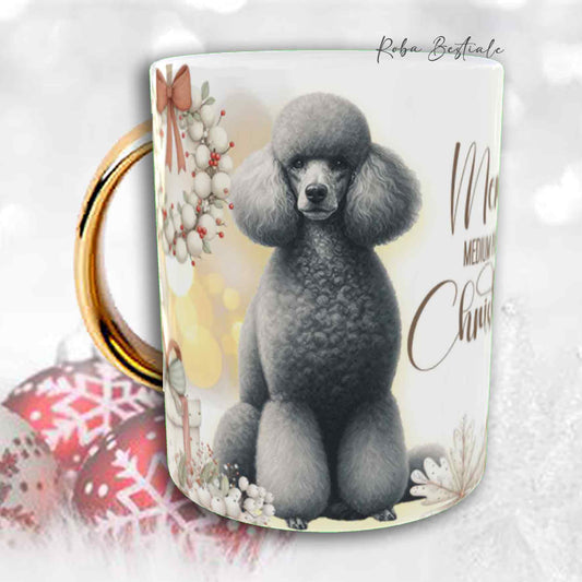 Tazza COZY WINTER - BARBONE Media Mole Grigio Argento - In Ceramica, con manico color Oro - 330 ml