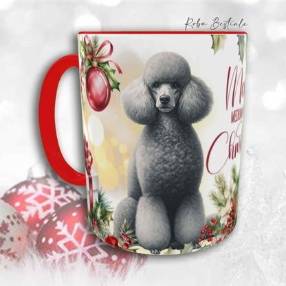 Tazza VINTAGE WINTER - BARBONE Media Mole Grigio Argento - In Ceramica, con dettagli Rossi - 330 ml