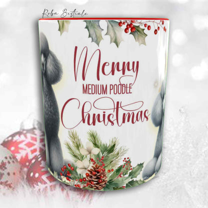 Tazza VINTAGE WINTER - BARBONE Media Mole Grigio Argento - In Ceramica, con dettagli Rossi - 330 ml