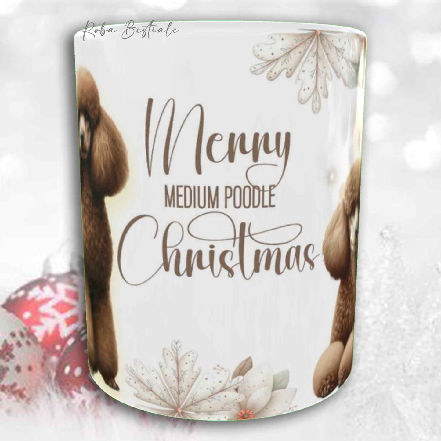 Tazza COZY WINTER - BARBONE Media Mole Marrone - In Ceramica, con manico color Oro - 330 ml