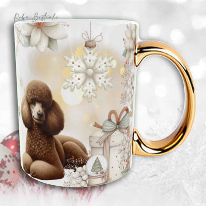 Tazza COZY WINTER - BARBONE Media Mole Marrone - In Ceramica, con manico color Oro - 330 ml