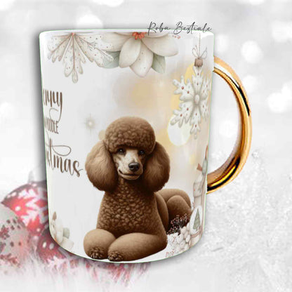 Tazza COZY WINTER - BARBONE Media Mole Marrone - In Ceramica, con manico color Oro - 330 ml