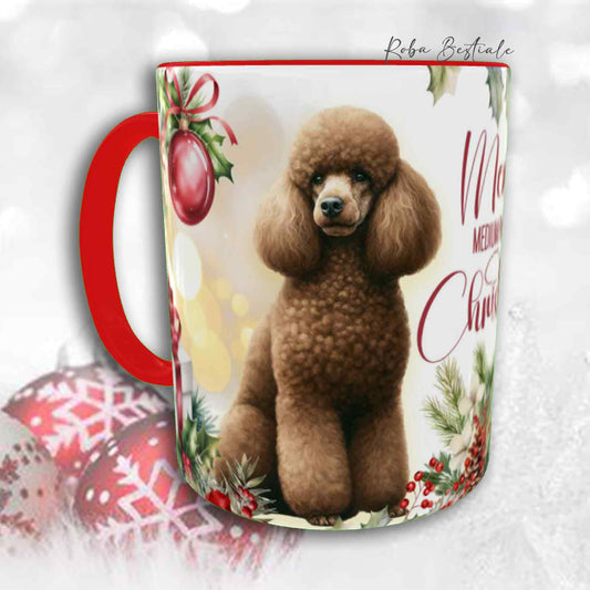 Tazza VINTAGE WINTER - BARBONE Media Mole Marrone - In Ceramica, con dettagli Rossi - 330 ml