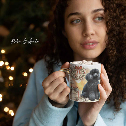 Tazza COZY WINTER - BARBONE Media Mole Nero - In Ceramica, con manico color Oro - 330 ml