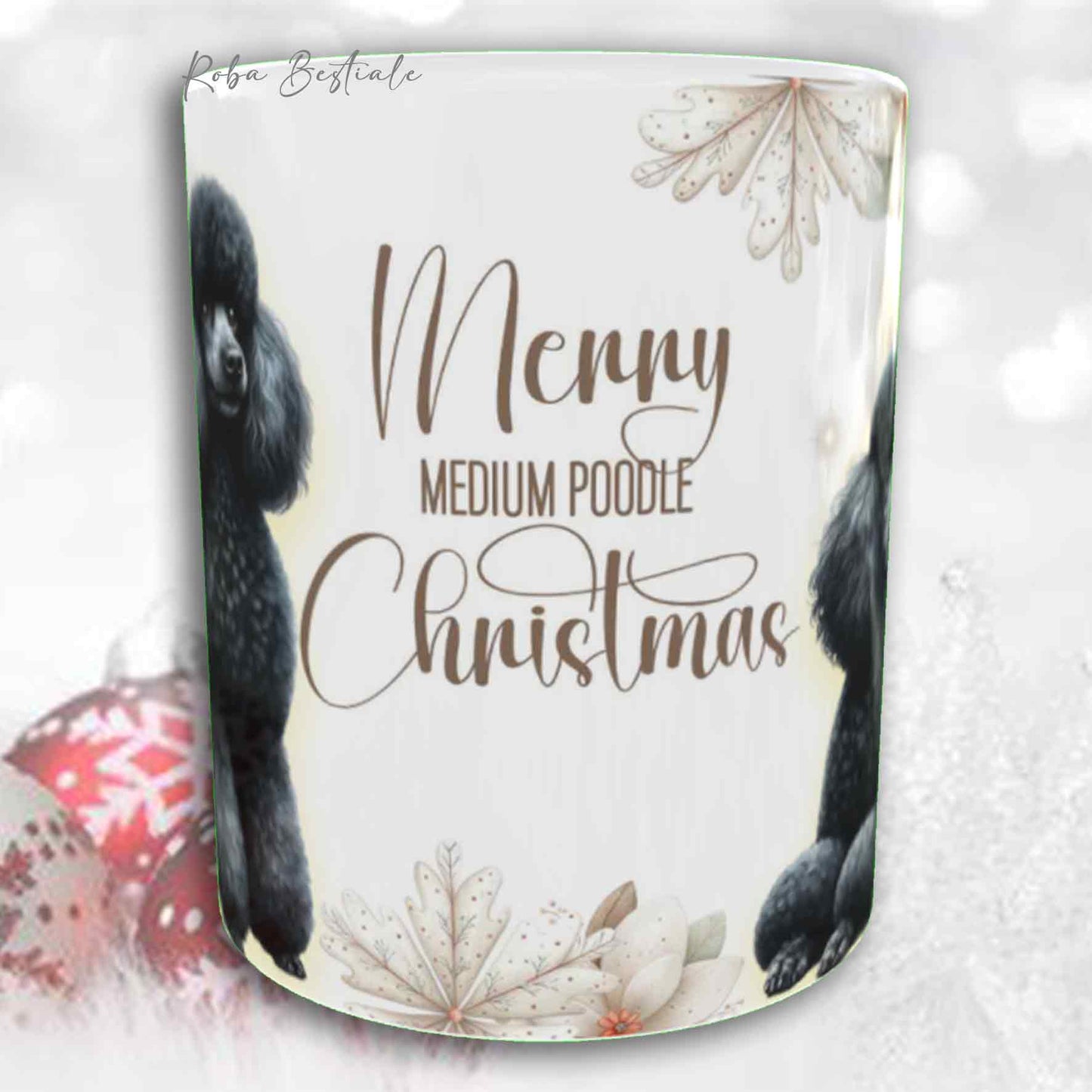 Tazza COZY WINTER - BARBONE Media Mole Nero - In Ceramica, con manico color Oro - 330 ml