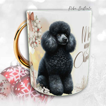 Tazza COZY WINTER - BARBONE Media Mole Nero - In Ceramica, con manico color Oro - 330 ml