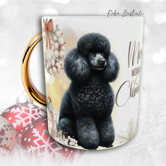 Tazza COZY WINTER - BARBONE Media Mole Nero - In Ceramica, con manico color Oro - 330 ml