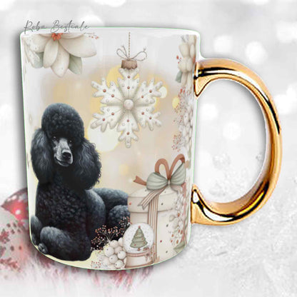 Tazza COZY WINTER - BARBONE Media Mole Nero - In Ceramica, con manico color Oro - 330 ml