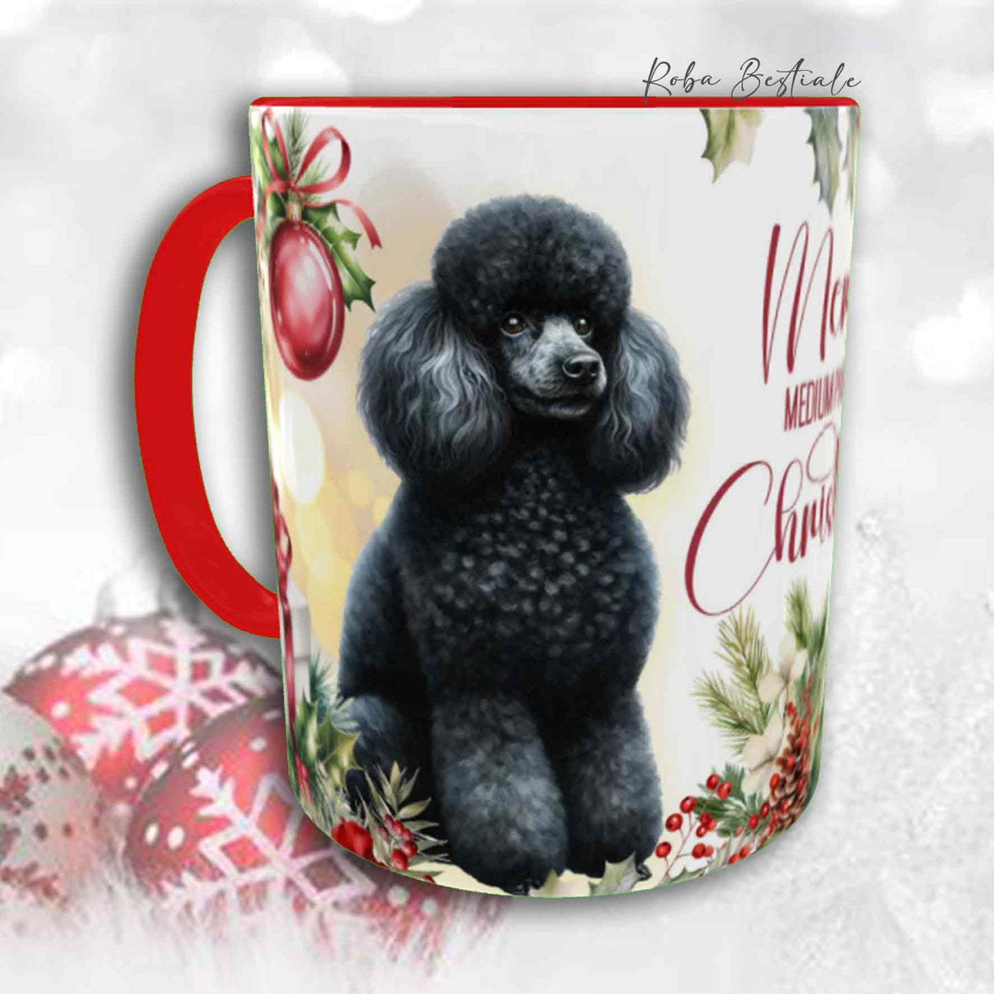 Tazza VINTAGE WINTER - BARBONE Media Mole Nero - In Ceramica, con dettagli Rossi - 330 ml