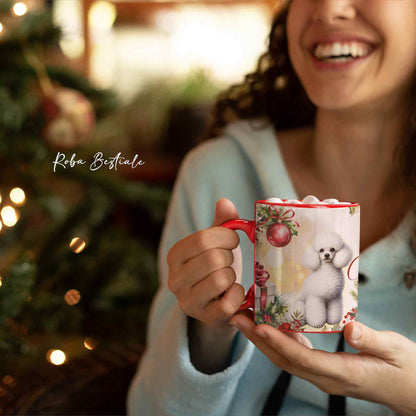 Tazza VINTAGE WINTER - BARBONE Nano Bianco - In Ceramica, con dettagli Rossi - 330 ml