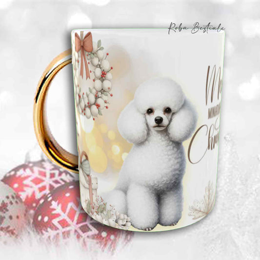 Tazza COZY WINTER - BARBONE Nano Bianco - In Ceramica, con manico color Oro - 330 ml