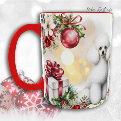 Tazza VINTAGE WINTER - BARBONE Nano Bianco - In Ceramica, con dettagli Rossi - 330 ml