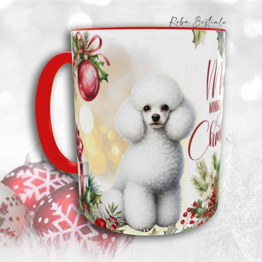 Tazza VINTAGE WINTER - BARBONE Nano Bianco - In Ceramica, con dettagli Rossi - 330 ml