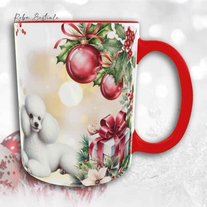 Tazza VINTAGE WINTER - BARBONE Nano Bianco - In Ceramica, con dettagli Rossi - 330 ml