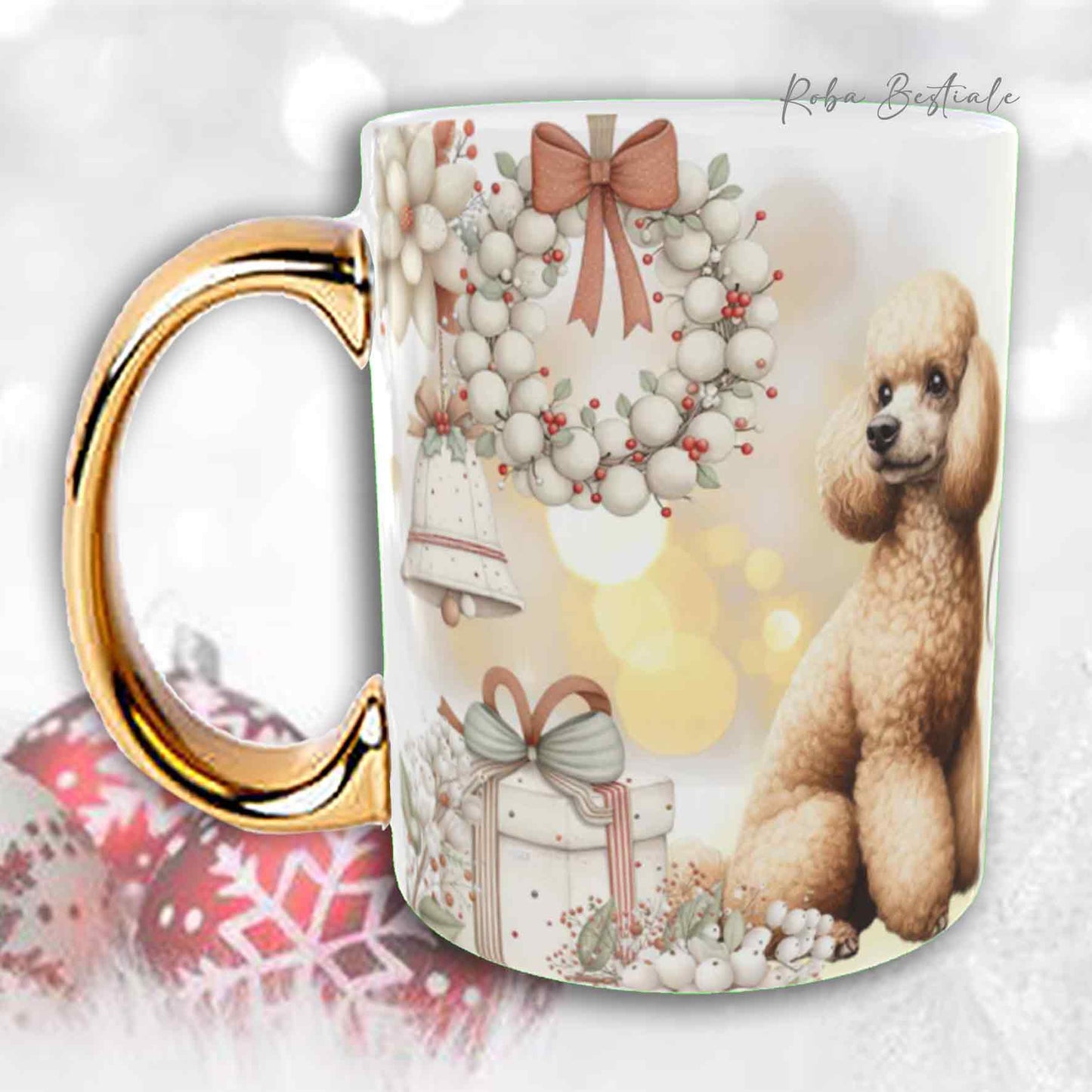 Tazza COZY WINTER - BARBONE Nano Fulvo - In Ceramica, con manico color Oro - 330 ml