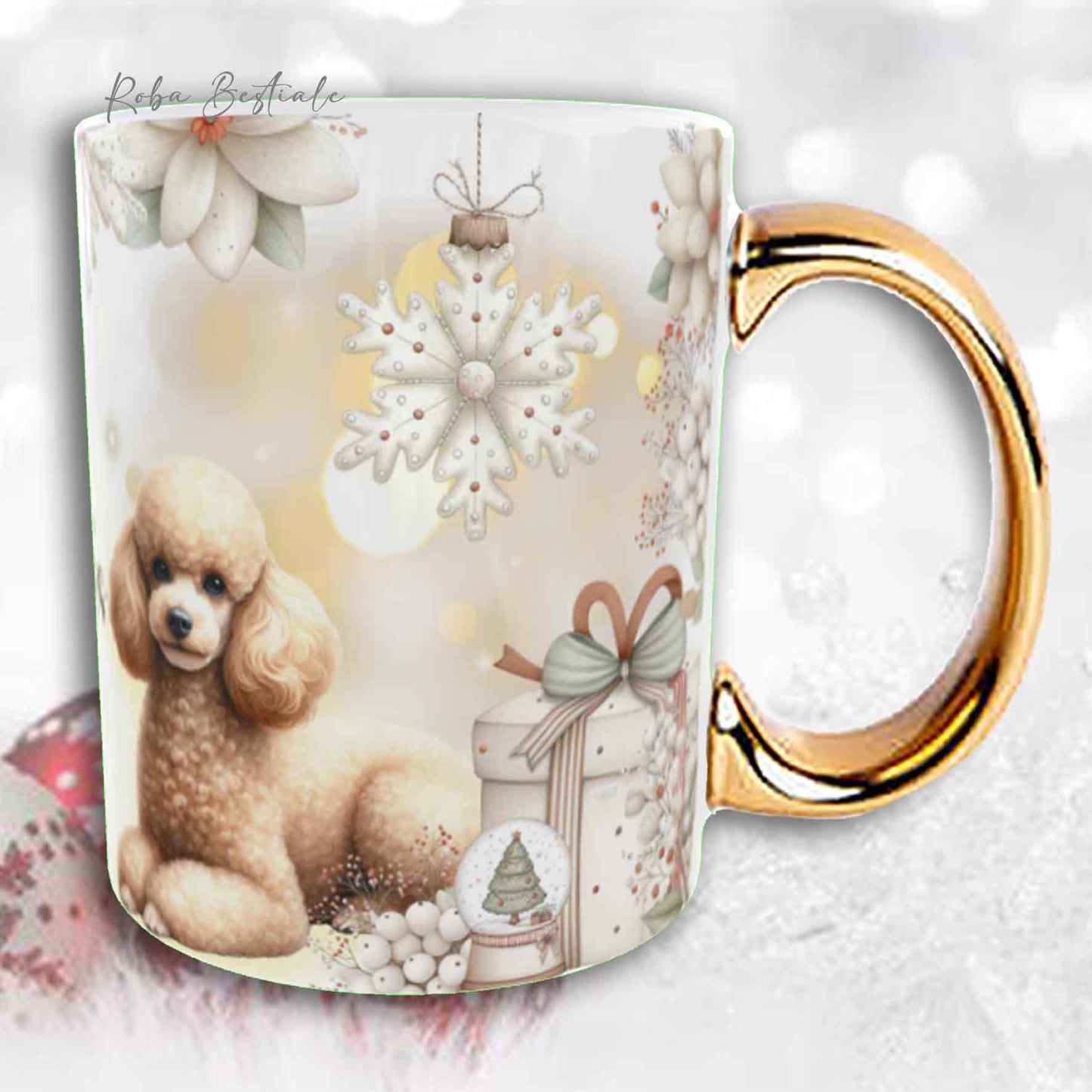 Tazza COZY WINTER - BARBONE Nano Fulvo - In Ceramica, con manico color Oro - 330 ml