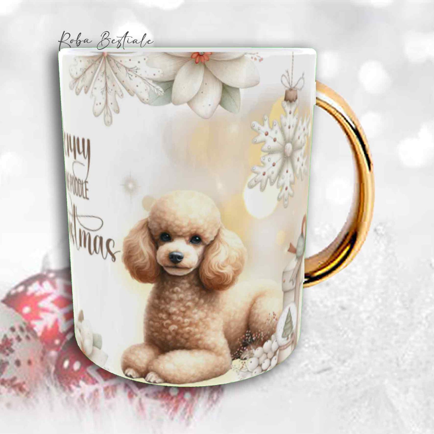 Tazza COZY WINTER - BARBONE Nano Fulvo - In Ceramica, con manico color Oro - 330 ml