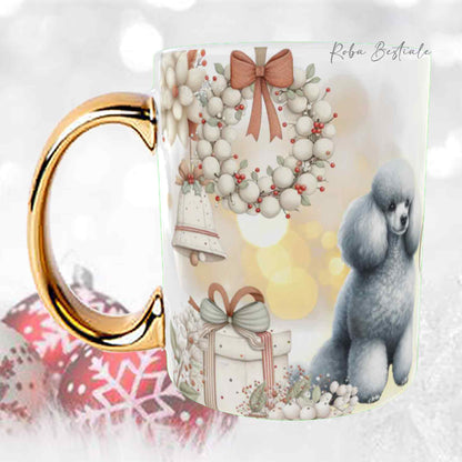 Tazza COZY WINTER - BARBONE Nano Grigio Argento - In Ceramica, con manico color Oro - 330 ml