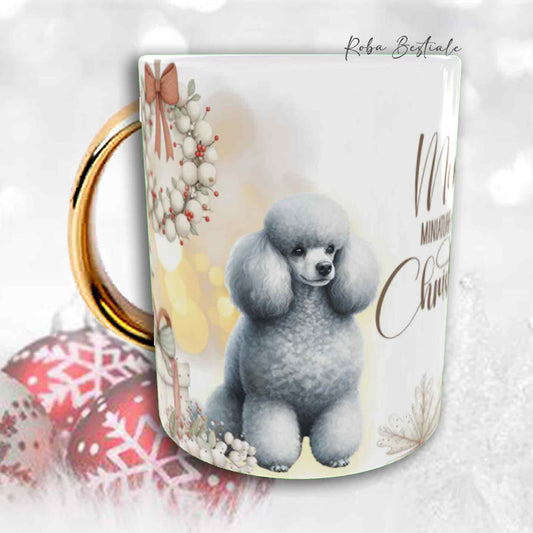 Tazza COZY WINTER - BARBONE Nano Grigio Argento - In Ceramica, con manico color Oro - 330 ml