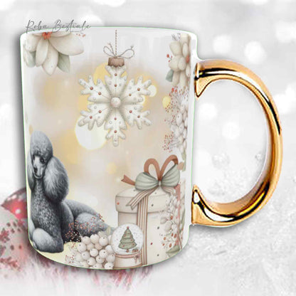 Tazza COZY WINTER - BARBONE Nano Grigio Argento - In Ceramica, con manico color Oro - 330 ml