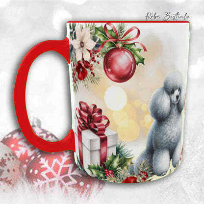 Tazza VINTAGE WINTER - BARBONE Nano Grigio Argento - In Ceramica, con dettagli Rossi - 330 ml