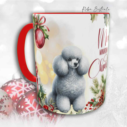 Tazza VINTAGE WINTER - BARBONE Nano Grigio Argento - In Ceramica, con dettagli Rossi - 330 ml