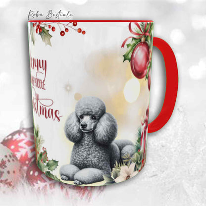 Tazza VINTAGE WINTER - BARBONE Nano Grigio Argento - In Ceramica, con dettagli Rossi - 330 ml