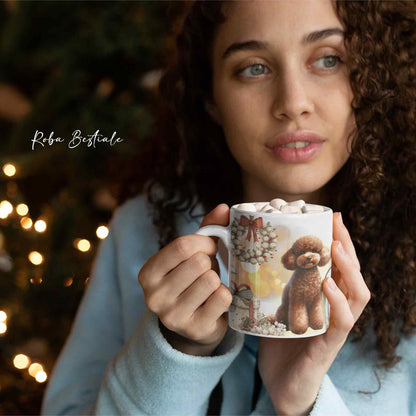 Tazza COZY WINTER - BARBONE Nano Marrone - In Ceramica, con manico color Oro - 330 ml